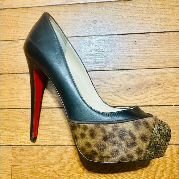 Christian Louboutin Black Leather Pony Hair GoldToe Maggie Pumps size 37 US6 1/2 - Picture 3 of 10